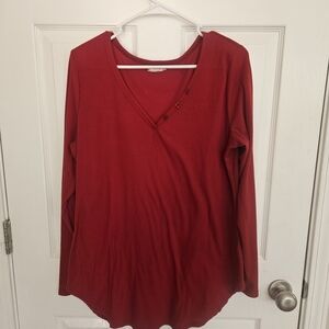 Stylish Red V-Neck Long Sleeve Top